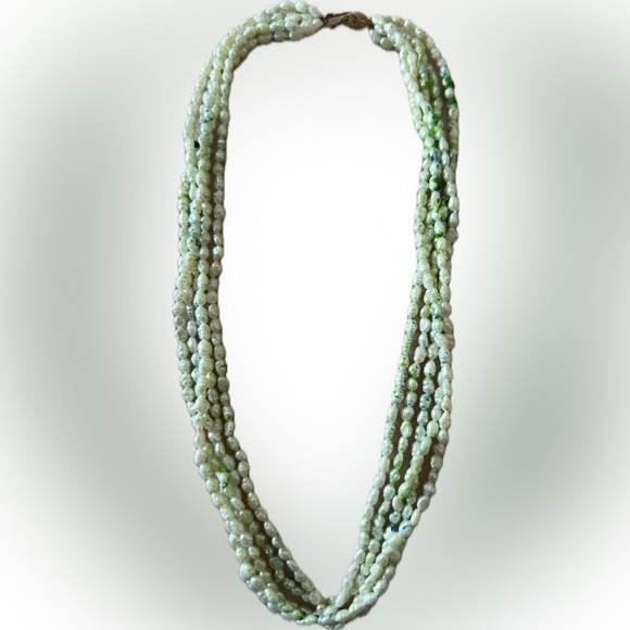 Vintage 5 Strand Freshwater Pearl Necklace. Bead Accents & Gold Clasp: 20”. EUC! - Picture 1 of 5